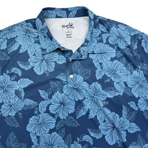 Reyn Spooner Polo Shirt Mens 3XL Blue Short Sleeve Button Up Floral Brrr Relaxed